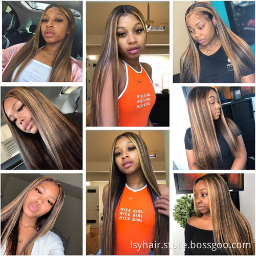 Human Hair Wigs With Lace Frontal Blonde Brown Highlight Mix Color Custom Wig, Private Label Personal Design Wig